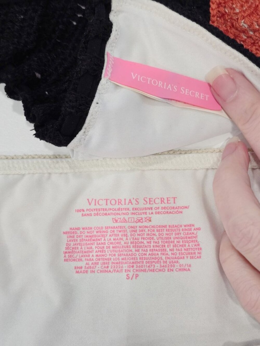 Victoria’s Secret ✦ Bikini Set ✦ Black Orange Beige Crochet Triangle Swimwear S - Picture 11 of 12